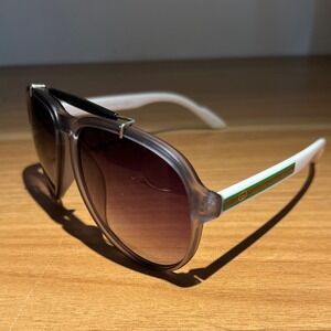 Authentic Gucci GG1029/S Sunglasses Men White Web Stripe Brown Lens Italy